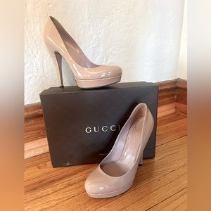 GUCCI Dark Cipria Patent Leather Lisbeth Platform Pumps size 39